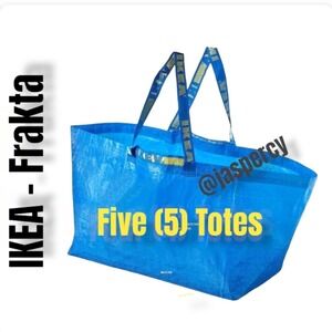 IKEA FRAKTA - Five (5) Large Blue Reusable Shopping Bag Laundry Tote Bag NWT